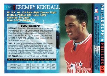 1995 Bowman #116 Jeremey Kendall Back