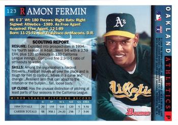 1995 Bowman #123 Ramon Fermin Back