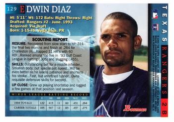 1995 Bowman #129 Edwin Diaz Back