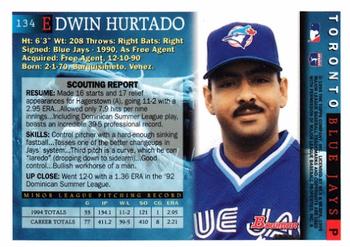 1995 Bowman #134 Edwin Hurtado Back
