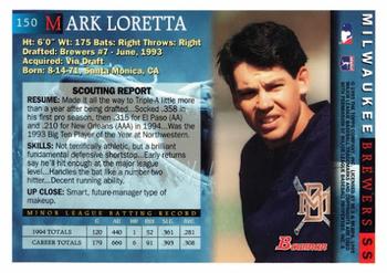 1995 Bowman #150 Mark Loretta Back