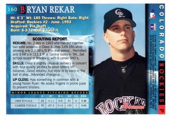 1995 Bowman #160 Bryan Rekar Back