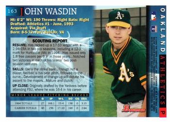 1995 Bowman #163 John Wasdin Back