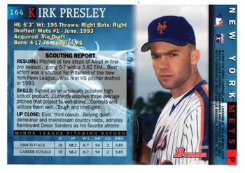 1995 Bowman #164 Kirk Presley Back
