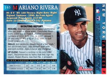 1995 Bowman #165 Mariano Rivera Back