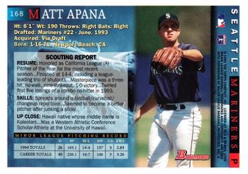 1995 Bowman #168 Matt Apana Back