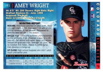 1995 Bowman #181 Jamey Wright Back