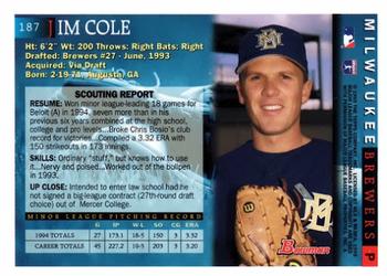 1995 Bowman #187 Jim Cole Back