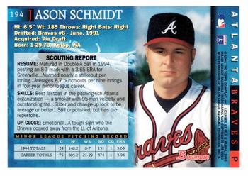 1995 Bowman #194 Jason Schmidt Back