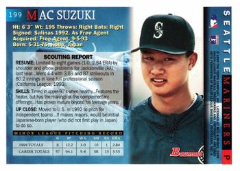1995 Bowman #199 Mac Suzuki Back