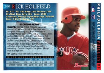 1995 Bowman #200 Rick Holifield Back