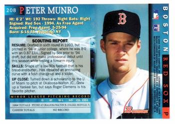 1995 Bowman #208 Pete Munro Back