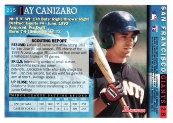 1995 Bowman #215 Jay Canizaro Back