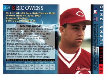 1995 Bowman #219 Eric Owens Back
