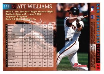 1995 Bowman #278 Matt Williams Back