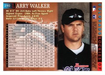 1995 Bowman #290 Larry Walker Back