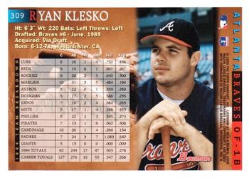 1995 Bowman #309 Ryan Klesko Back