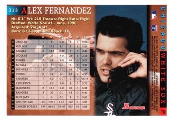 1995 Bowman #313 Alex Fernandez Back