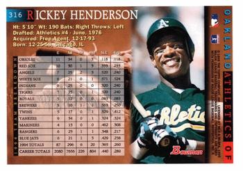 1995 Bowman #316 Rickey Henderson Back