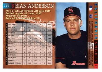 1995 Bowman #317 Brian Anderson Back