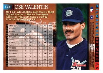 1995 Bowman #318 Jose Valentin Back