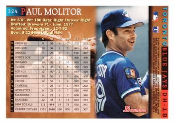 1995 Bowman #324 Paul Molitor Back