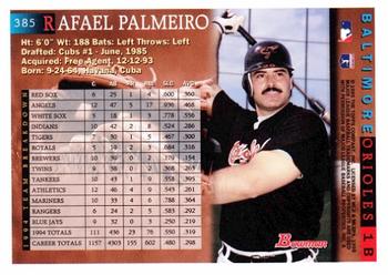 1995 Bowman #385 Rafael Palmeiro Back