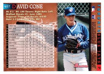 1995 Bowman #407 David Cone Back