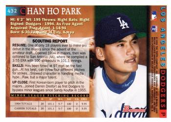 1995 Bowman #432 Chan Ho Park Back