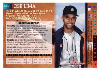 1995 Bowman #427 Jose Lima Back
