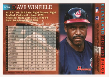 1995 Bowman #434 Dave Winfield Back