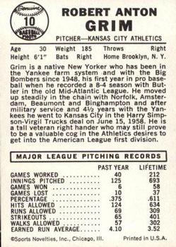 1960 Leaf #10 Bob Grim Back