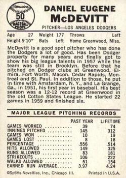1960 Leaf #50 Danny McDevitt Back