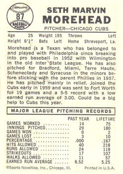 1960 Leaf #87 Seth Morehead Back