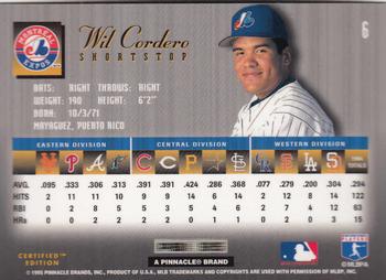 1995 Select Certified #6 Wil Cordero Back