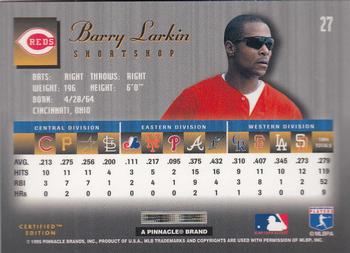 1995 Select Certified #27 Barry Larkin Back
