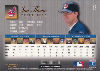 1995 Select Certified #42 Jim Thome Back