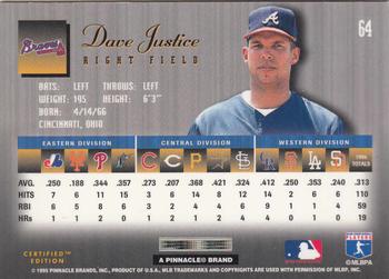 1995 Select Certified #64 Dave Justice Back