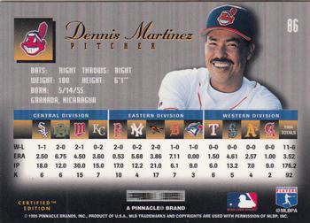 1995 Select Certified #86 Dennis Martinez Back