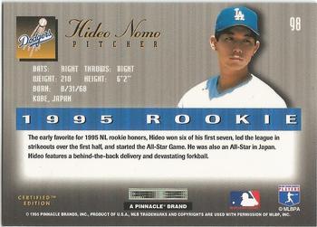 1995 Select Certified #98 Hideo Nomo Back
