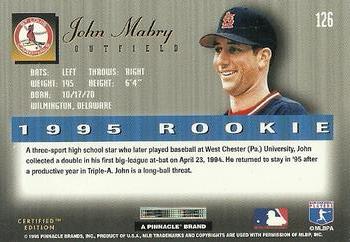 1995 Select Certified #126 John Mabry Back