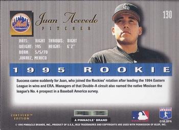 1995 Select Certified #130 Juan Acevedo Back