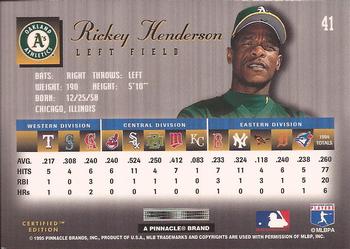 1995 Select Certified #41 Rickey Henderson Back