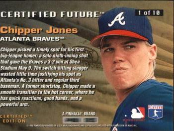 1995 Select Certified - Certified Future #1 Chipper Jones Back