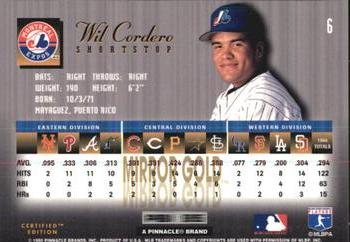 1995 Select Certified - Mirror Gold #6 Wil Cordero Back