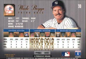 1995 Select Certified - Mirror Gold #30 Wade Boggs Back