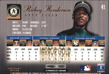 1995 Select Certified - Mirror Gold #41 Rickey Henderson Back