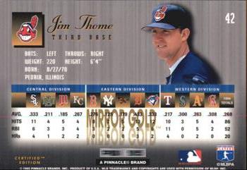 1995 Select Certified - Mirror Gold #42 Jim Thome Back