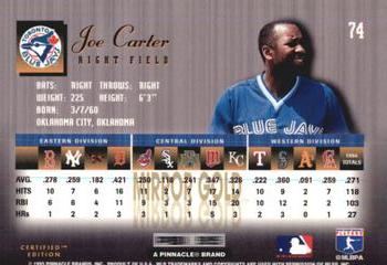 1995 Select Certified - Mirror Gold #74 Joe Carter Back
