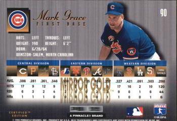 1995 Select Certified - Mirror Gold #90 Mark Grace Back